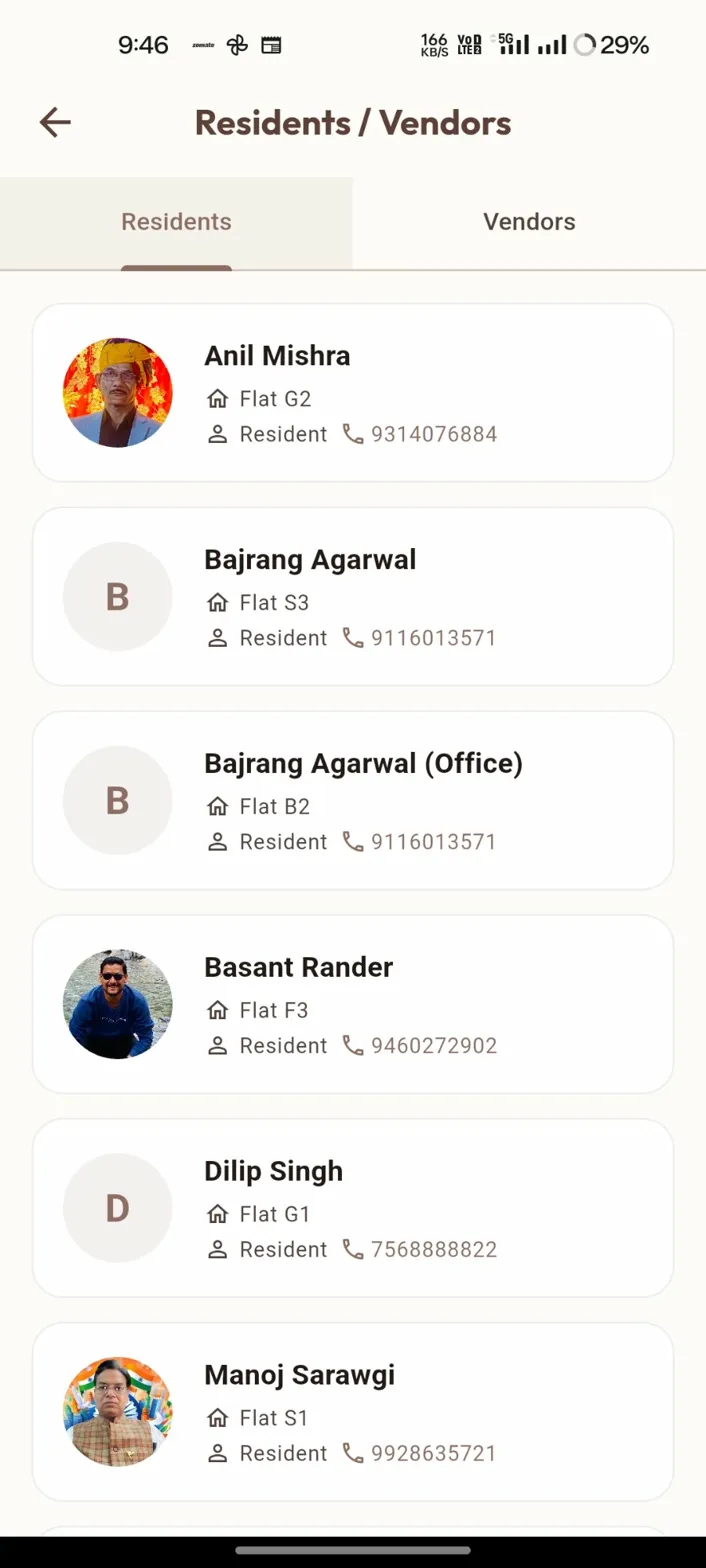 Society app resident screen