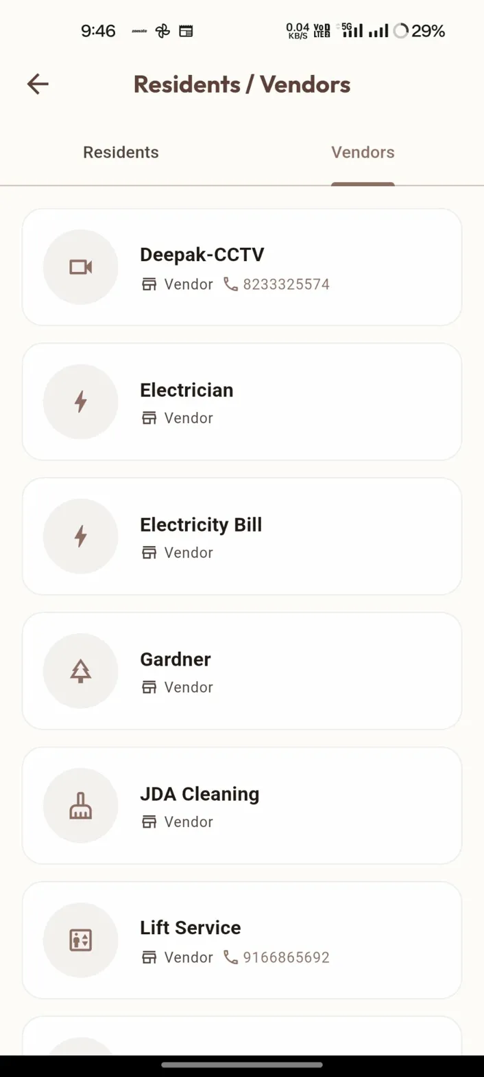 Society app vendor screen